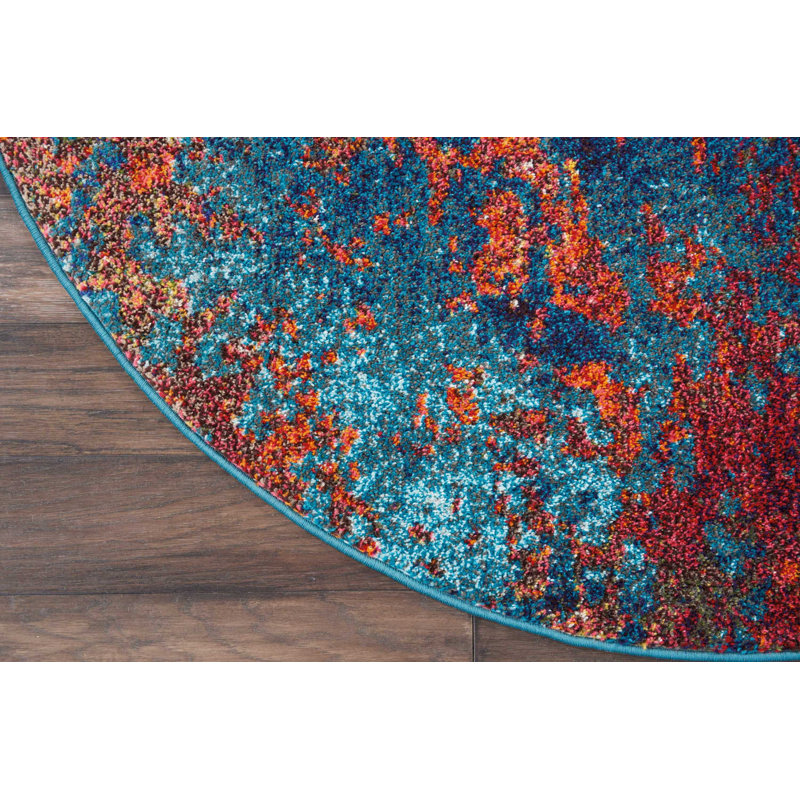 Tapis bleu moderne Enoch, Rond 5 pi 3 po