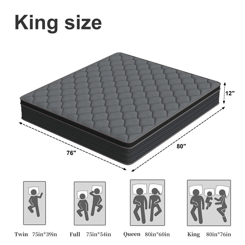 Matelas hybride en mousse viscoélastique gélifiée 12 "dans une boîte avec CertiPUR-US, 12", Très grand lit