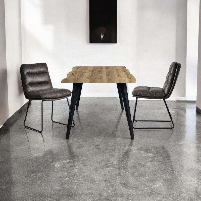 Bureau en bois massif de style industriel ModernWork + chaise rembourrée en cuir | Cadre en métal noir | Idéal pour les bureaux et les espaces de travail à la maison