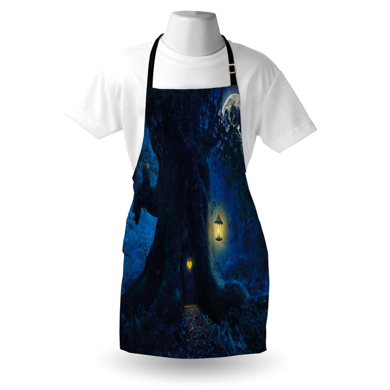 Tablier forêt East Urban Home unisexe, arbre de nuit maison, taille adulte, moutarde bleu nuit foncé