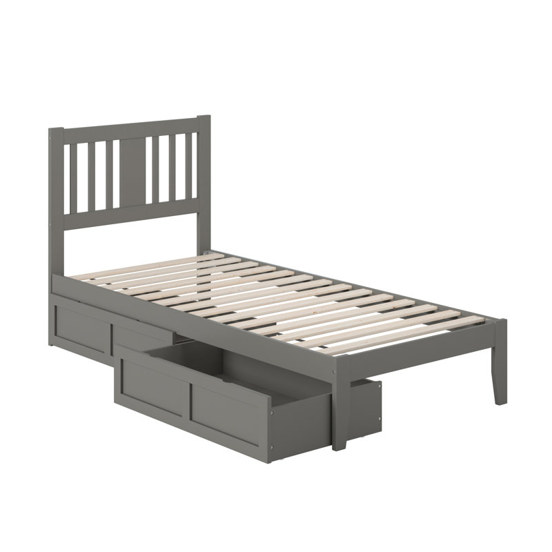 Lit plateforme avec rangement en bois massif Zosia, Gris, Simple très long
