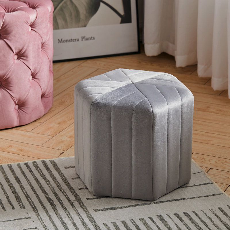 Sarina 40 cm W Velvet Footstool, Grey