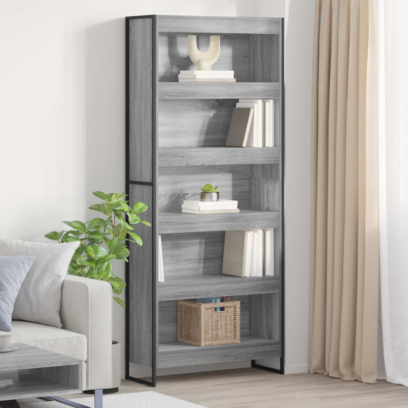 Steel Book Cabinet Bookcase, (5 Shelves) 190cm. H x 80cm. W x 30cm. D, Grey Sonoma