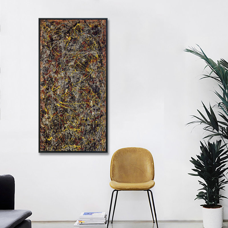 Framed Canvas Giclee Print Art Number 5 1948 by Jackson-Pollock Home Decor(Black Slim Frame,20"x40")