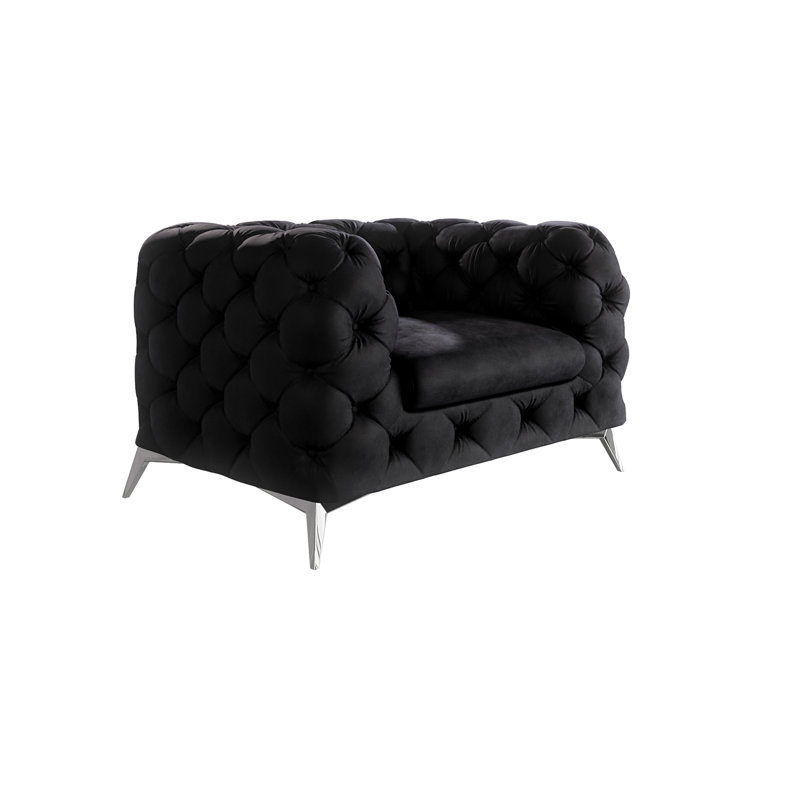 Chesterfield Armchair  with Silver Metal Legs, Black