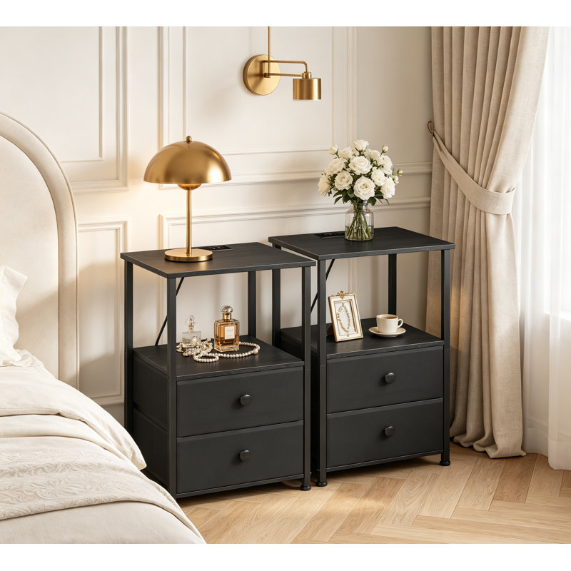 Ensemble de 2 tables de chevet avec station de recharge, tables d'appoint pour chambre ou salon