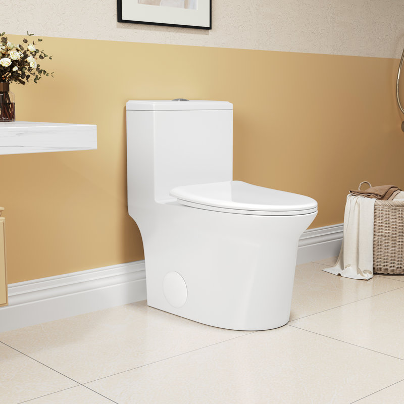 White Ceramic Toilet, 1.1/1.6 , 15.55 In Comfort Height, Soft Close Seat, And One Flush, White,
