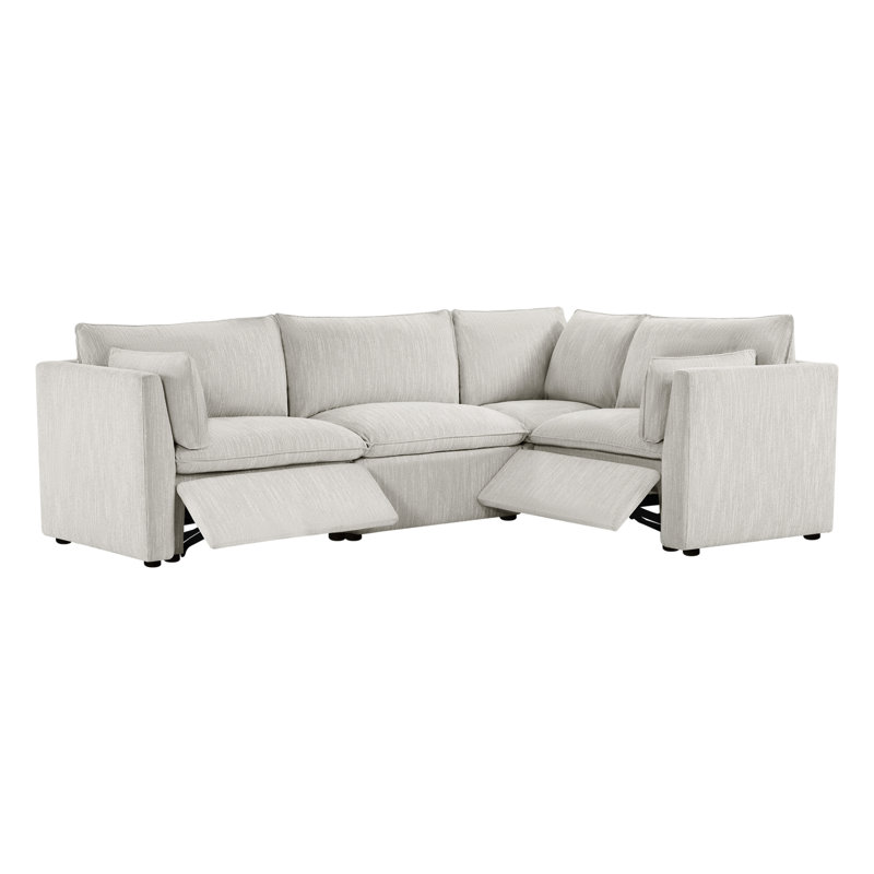 Modular Power Sectional With Ottoman, Light Gray Polyester