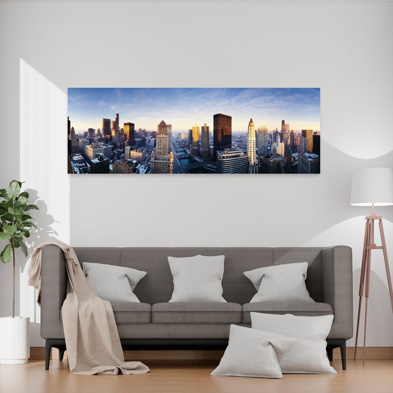 États-Unis, Illinois, Chicago, lever de soleil, architecture contemporaine, art mural urbain, H 20 po x l 60 po