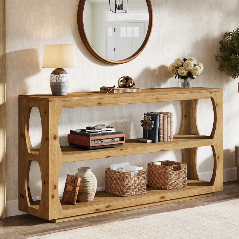 Console en bois massif avec rangement à 3 niveaux, canapé de 63 po de long pour le couloir, le salon, le vestibule ou la chambre à coucher