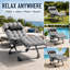 Fauteuil de patio surdimensionné à gravité zéro - capacité de 353 lb, coussin de 4 po, serrure à 90 ° à 170 °, Texlin respirant, pliable avec porte-gobelet, intérieur / extérieur, gris