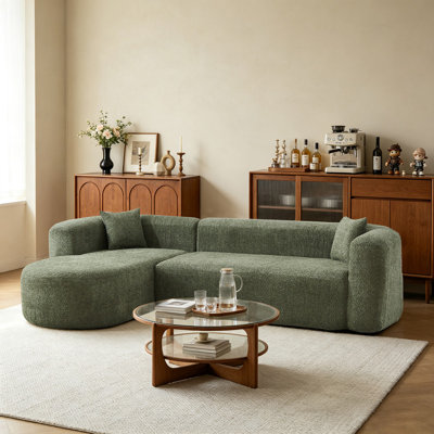 Plush Chenille L-Shaped Sectional Couch with Chaise