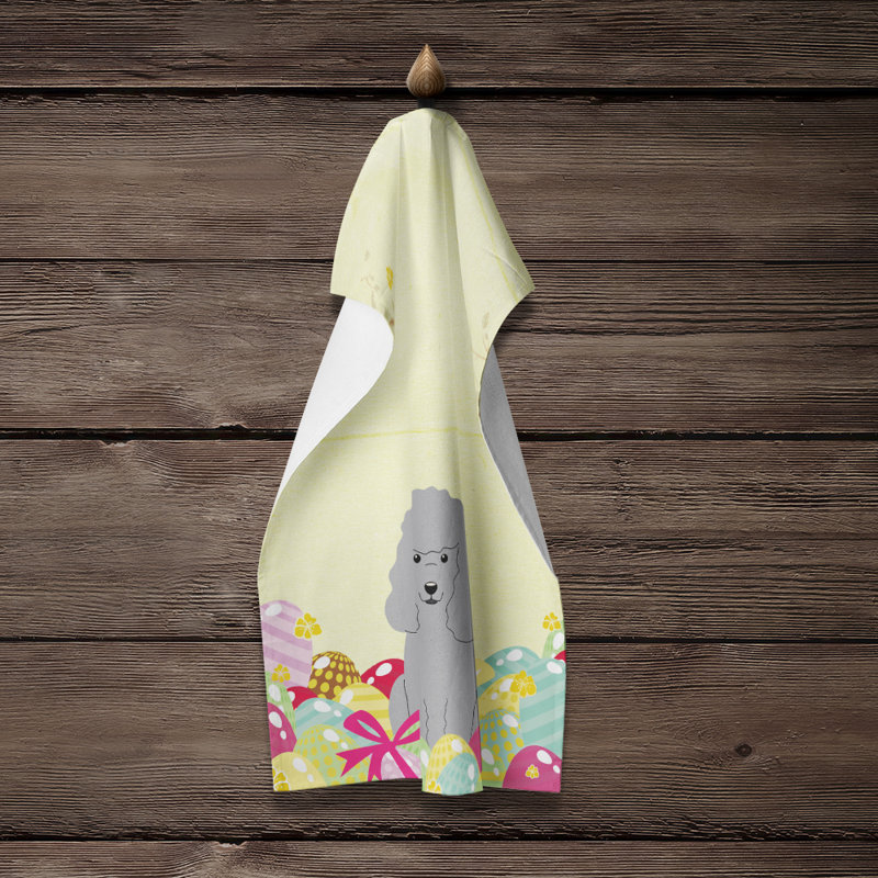 Serviette de thé caniche gris œufs pâques