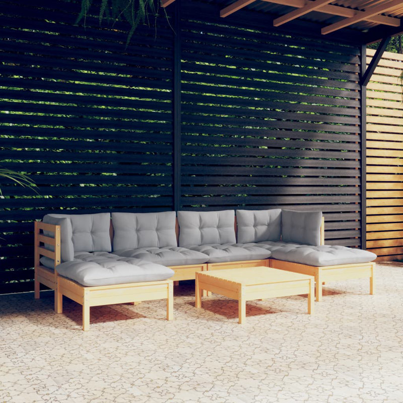 Ensemble de salon de jardin Vidaxl en bois de pin massif gris, 100% polyester grand, Gris, Crème