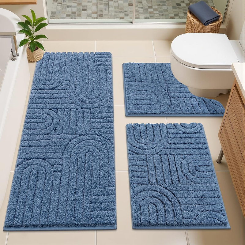 Ensemble de tapis de bain 3 pièces, ensemble de tapis de bain en microfibre, Blue