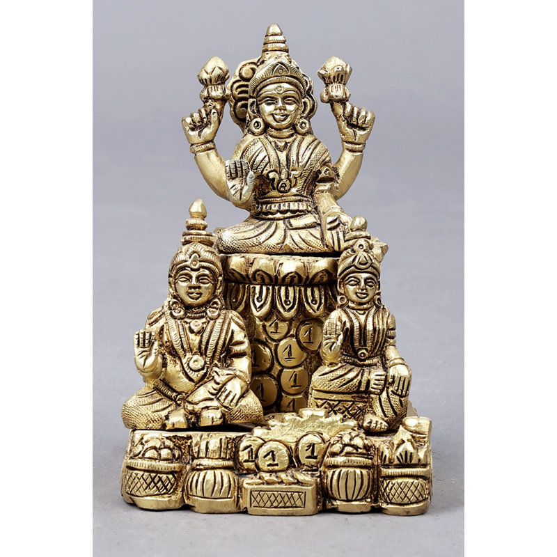6" Kubera and Lakshmi Brass Statue – Handcrafted Hindu Deity Sculpture Symbolizing Wealth and Prosperity for Home Altar and Décor
