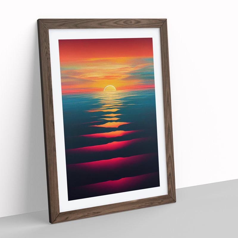 Timeless Ocean Sunset - Wall Art, 36cm H x 27cm W, Walnut Picture Frame, White