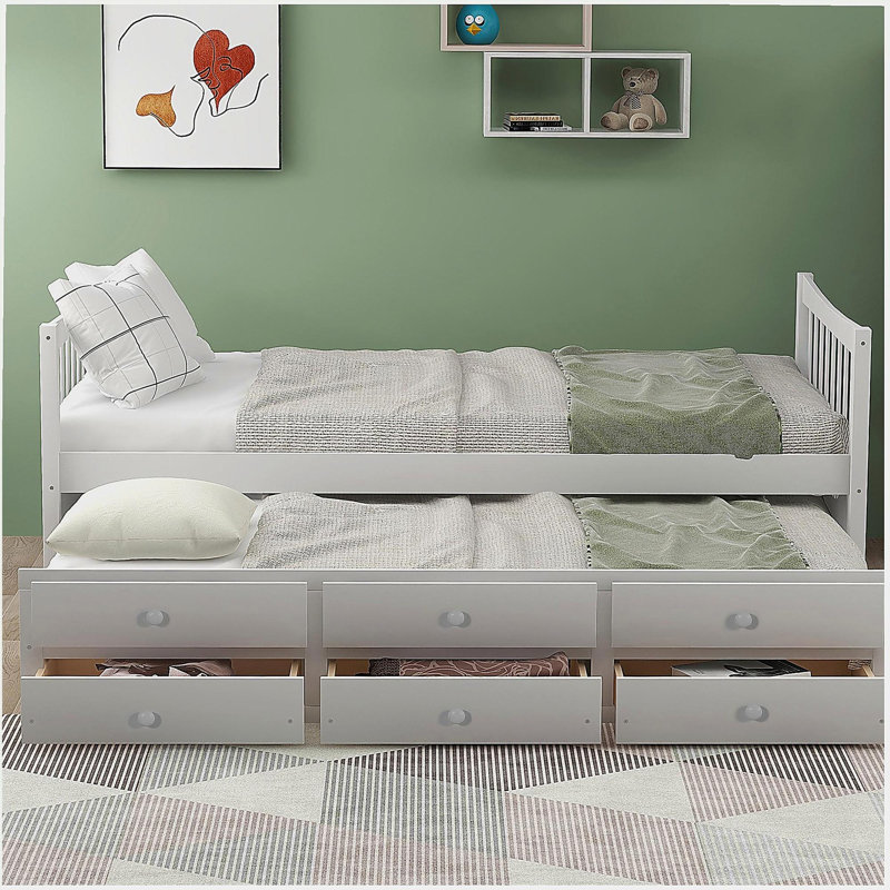 Japanese-style bed with wheels and drawers, double bed size, white, White