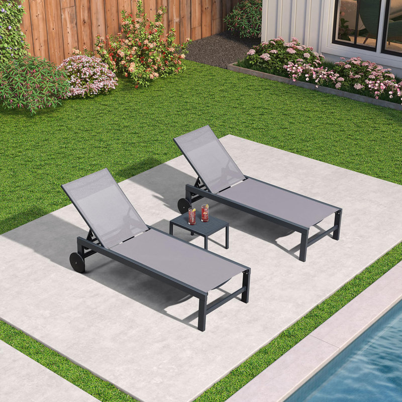 Ensemble de chaises longues inclinables 74,02 po, Gris clair