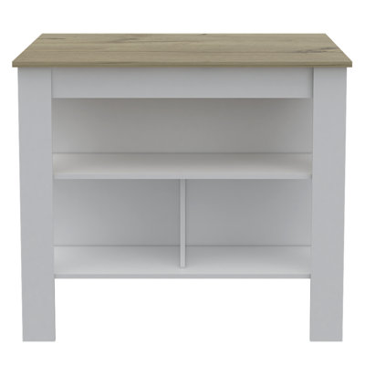 Kitchen Island Antibacterial, Three Shelves, Four Legs  -Light Oak / White