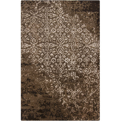 Williston Forge Knightsville Authentic Hand Tufted Wool Abstract Brown Beige Area Rug