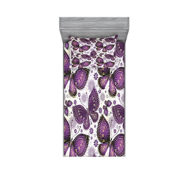 Microfiber Floral Sheet Set, Twin XL Sheet Set with Fitted Sheet