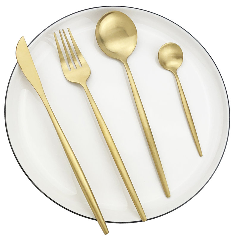 Szeto 4 Piece Cutlery Set, Service for 1, Gold