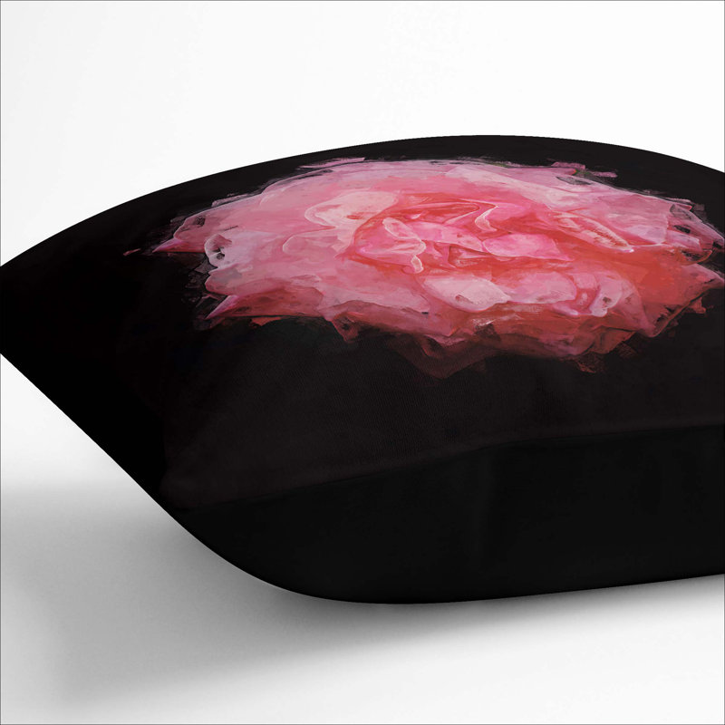 Lone Pink Carnation Cushion with Filling, Black, 40cm H x 40cm W x 15cm D
