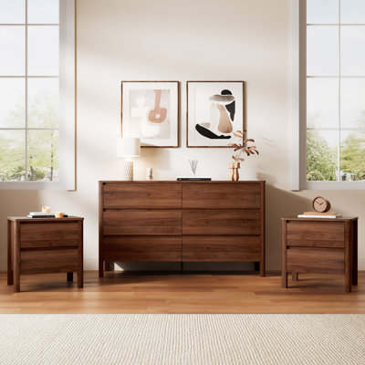 3 Piece Bedroom Set (6 Drawer Dresser And Nightstand Set Of 2)