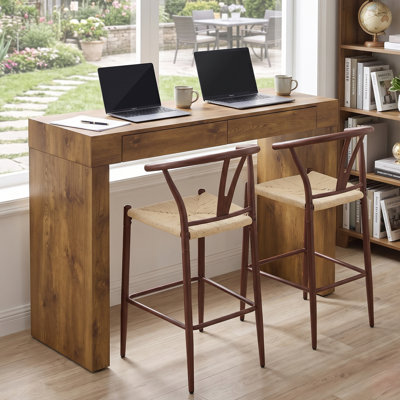 Ensemble de table de pub 3 pièces avec table de bar rectangulaire de 50 po et 2 tabourets de bar en corde de chanvre tissés à la main