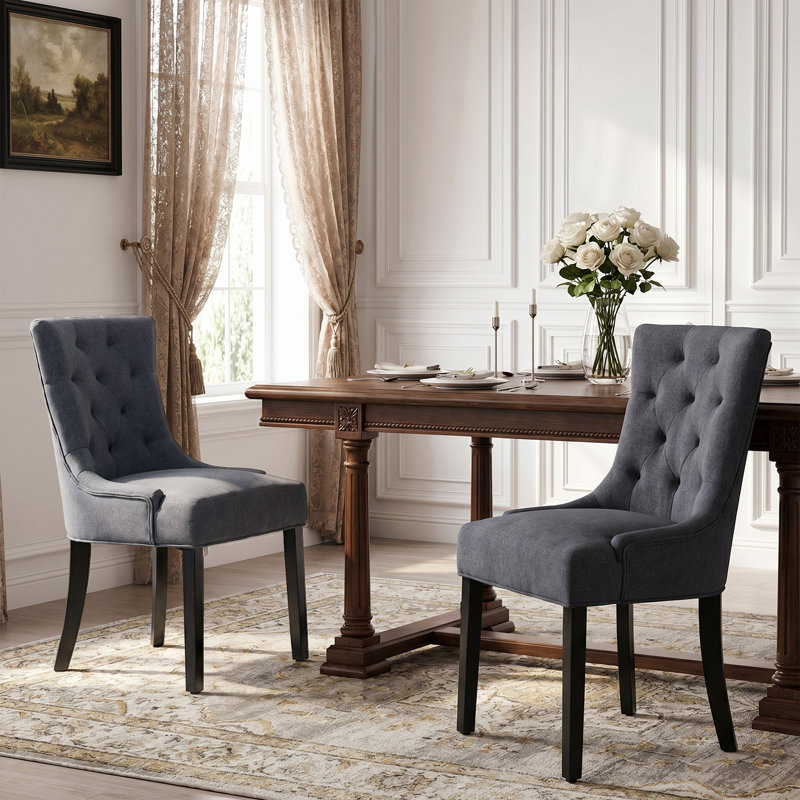 Modern Tufted Linen Upholstered Dining Chairs(Set of 2), Gray