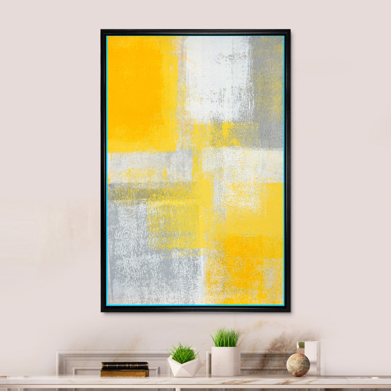 Art moderne gris et bleu II 2FL47780, Toile encadrée noire, H 20 po x l 12 po x P 1 po