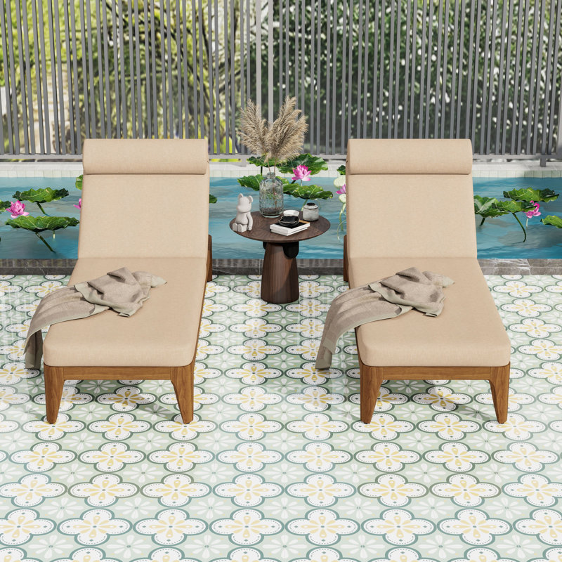 Chaise longue en bois 2 pièces avec dossier réglable et coussin de tête, Brun