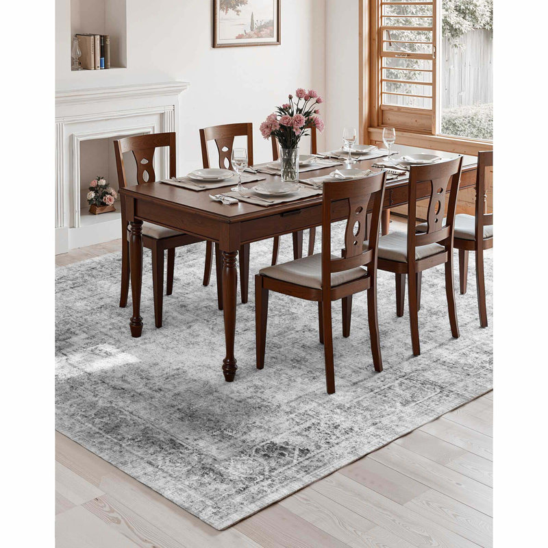 Tapis large antidérapant et résistant aux déchirures gris bohémien, Rectangle 9 pi x 9 pi 6 po