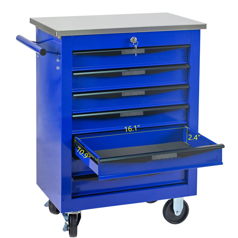 7 tiroirs, chariot à outils en métal, roues, toit en acier inoxydable, entrepôt d'atelier, 4 po, frein de stationnement, capacité de chargement de 15 kg - glissières de tiroir à roulement, dispositif de verrouillage multifonctionnel, garage roulant