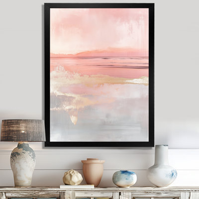 Charme Coucher de Soleil Rose Pâle Or Blush II - Tableau encadré Bord de Mer