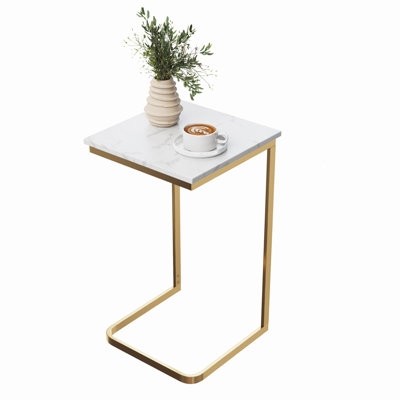 Table de bout en marbre véritable en forme de C Lavish Home, or