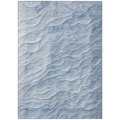 Geodari Blue Washable Indoor-Outdoor Rug - LOOMLAN