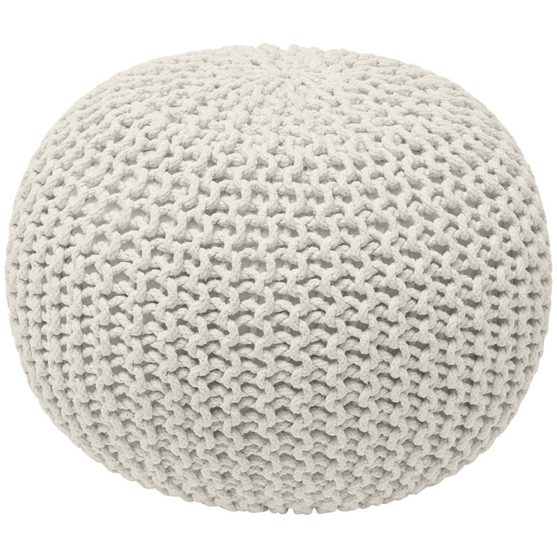 100% Cotton Hand Knitted Pouf Ottoman, Ivory