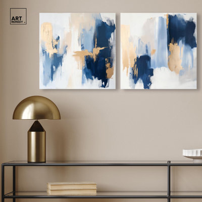 Tranquil Blue Depths Set Canvas Print Blue Livingroom Art Set by Art Remedy, Black Frame, 12 x 12