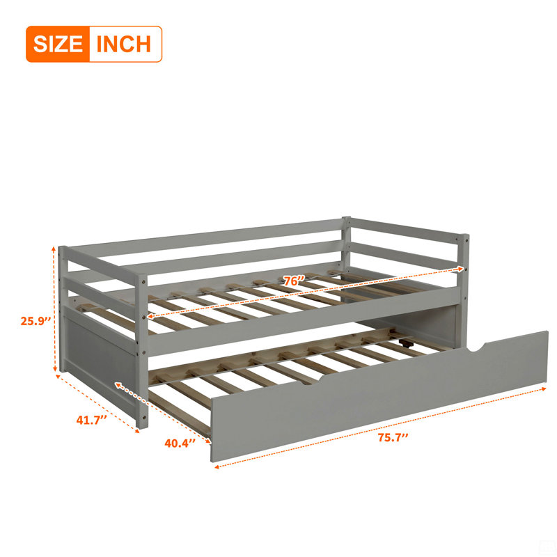 Daybed With Trundle Frame Set, Twin Size, Gray