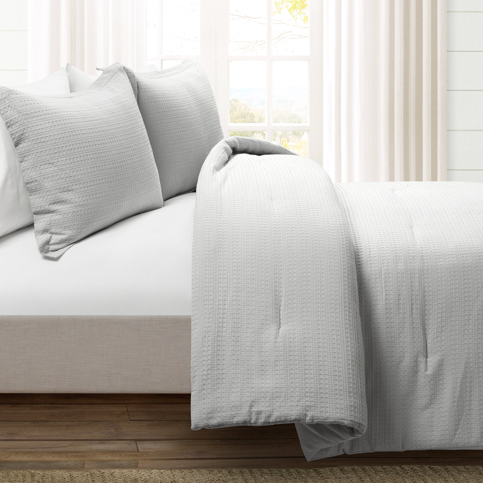 Bentwood Cotton Comforter Set, Gray, King Comforter + 2 King Shams