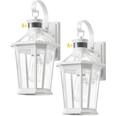 2 Pcs White Motion Sensor Exterior Light Fixture, Dusk to Dawn Outdoor Wall Lighting