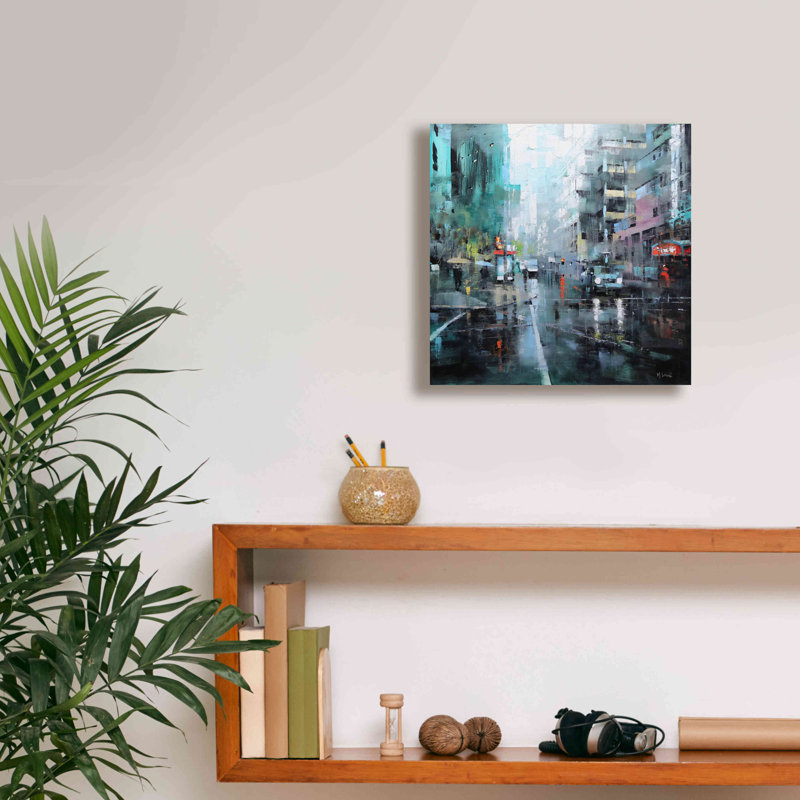 «Montreal Turquoise Rain» par Mark Lague, art mural sur toile, H 12 po x l 12 po