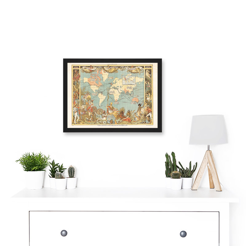 Crane 1886 Pictorial Map British Empire World Colonial Brittania 1 Piece Single Picture Frame Wall Art, 23.4cm H x 33cm W