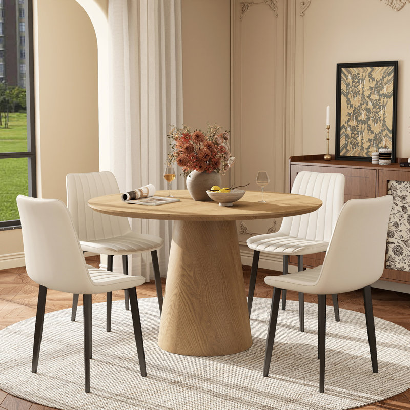 Round Dining Set with PU Leather Chairs