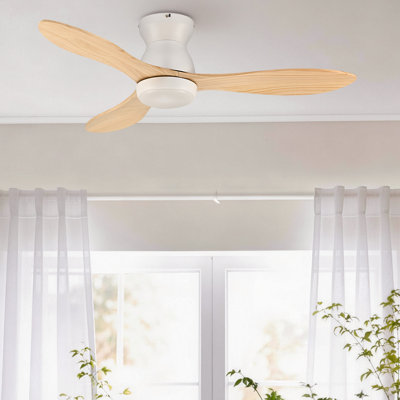 42" Flush Mount Low Profile Small Room Solid Wood Ceiling Fan with LED Light and Remote