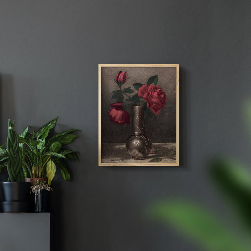 Motif floral rétro - coin fermé, H 14 po x l 11 po, Naturel