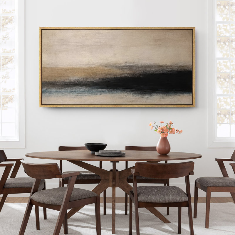 Large Framed Canvas Print Wall Art - Neutral Abstract Landscape Print for Modern Home Decor, Natural, 30" H x 60" W