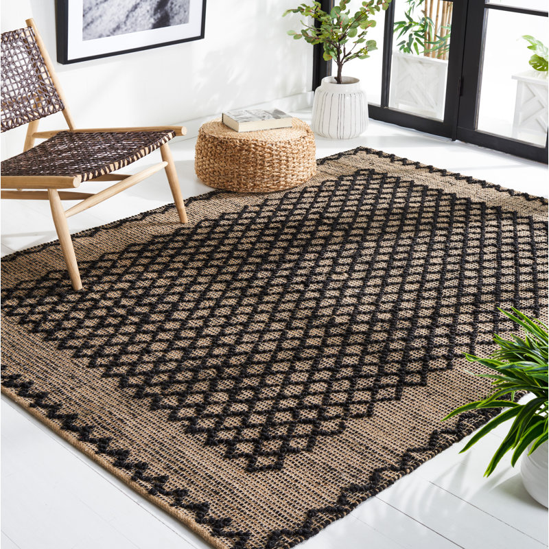 Aralin Natural Fiber Flat Weave Jute/Cotton Geometric Rug in Brown/Black, Rectangle 5' x 8'